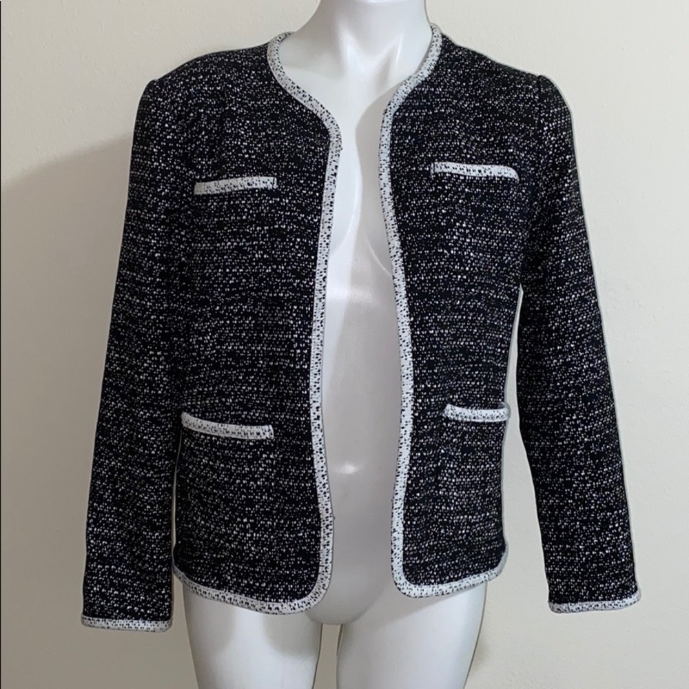 NWT CYNTHIA ROWLEY Black and white tweed blazer M